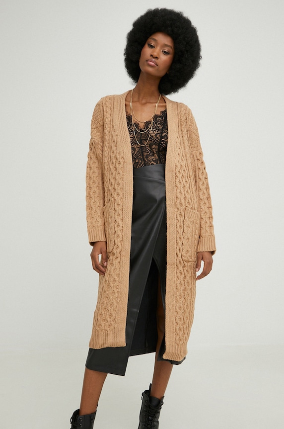 Answear Lab gyapjú kardigán sima barna cr201.2w