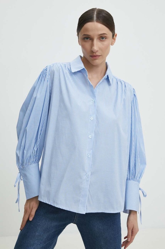 Answear Lab cămașă din bumbac cu modele albastru c80566.IJS
