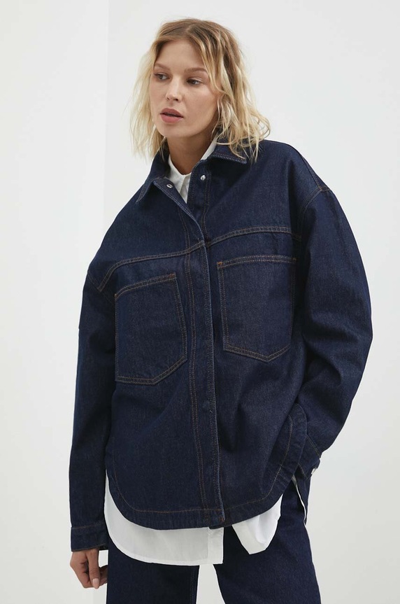 Answear Lab kurtka jeansowa bez kaptura granatowy fw6223.tw