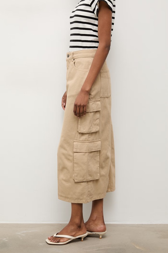 Answear.LAB spódnica z rozcięciem jeansowa beżowy 80858.td