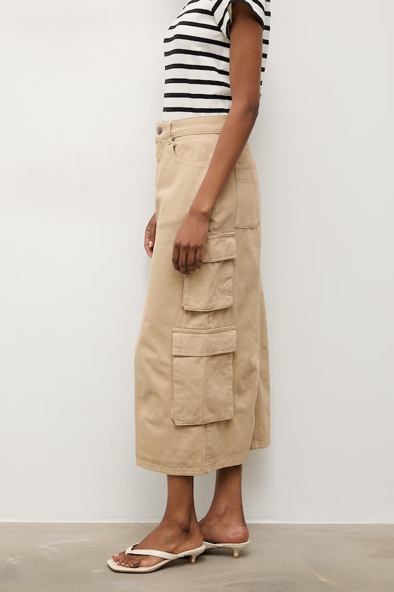 Answear.LAB spódnica z rozcięciem jeansowa beżowy 80858.td