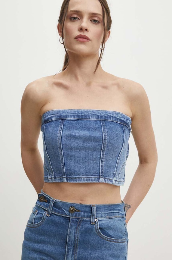 Answear Lab top din denim hm651.fjs albastru