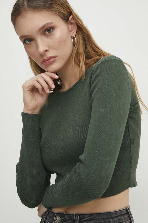 Answear Lab longsleeve uni verde 10510.td
