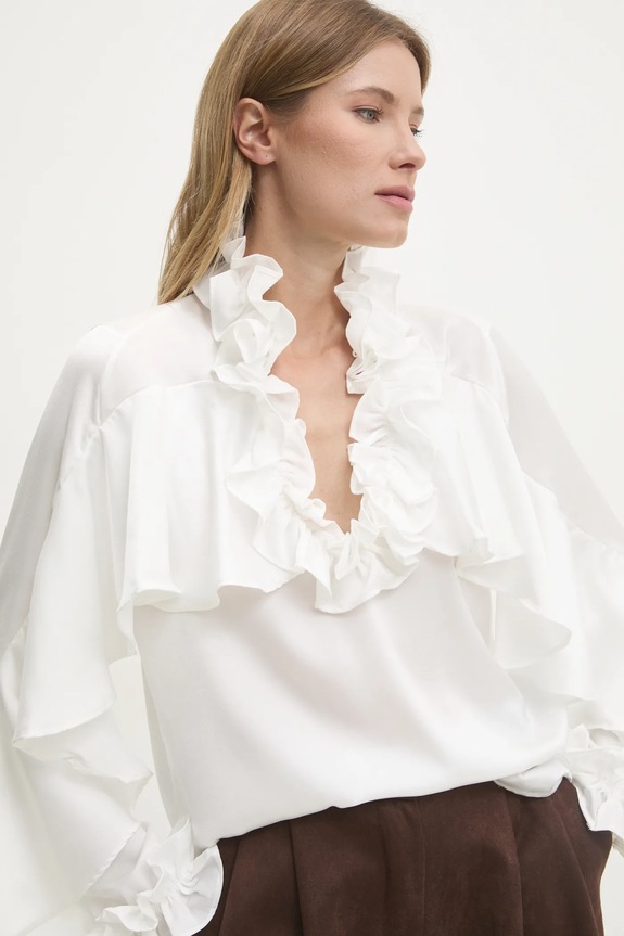 Answear.LAB bluzka z falbanką damska z wiskozy regular biały 9674.fos