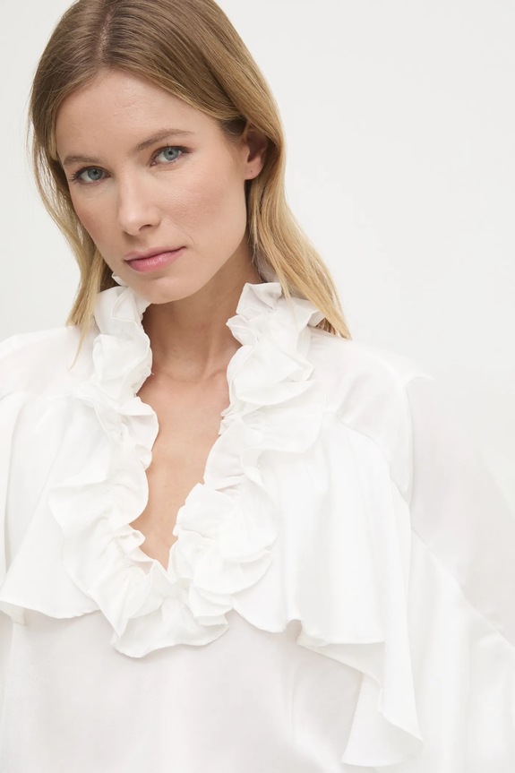 Answear.LAB bluzka z falbanką damska z wiskozy biały 9674.fos