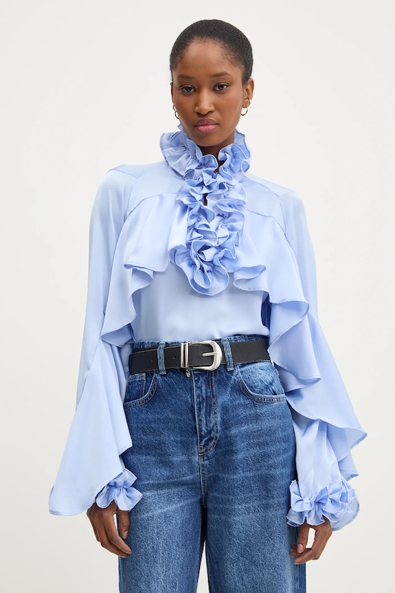 Answear.LAB bluzka z falbanką damska z wiskozy regular niebieski 9674.fos
