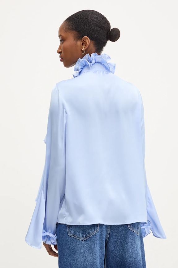 Odzież Answear.LAB bluzka z falbanką damska z wiskozy 9674.fos niebieski