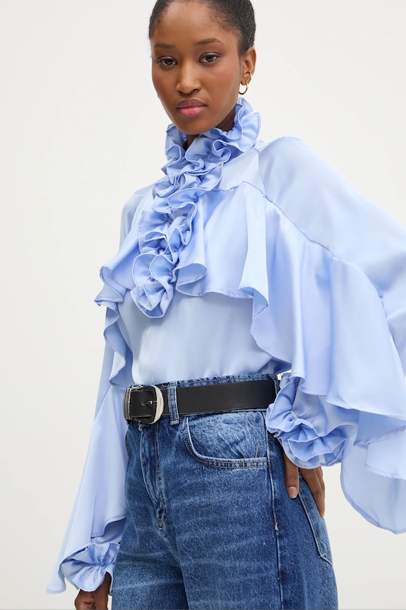 Answear.LAB bluzka z falbanką damska z wiskozy niebieski 9674.fos