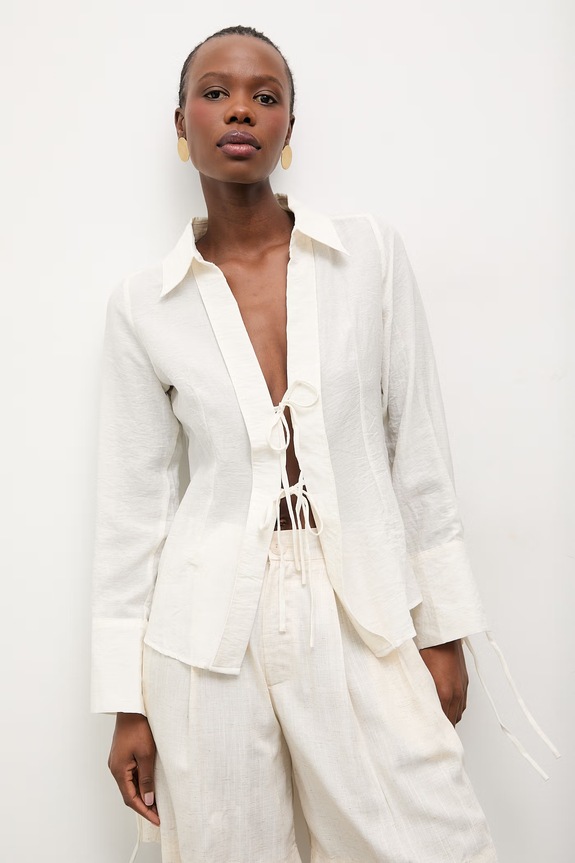 Λινό πουκάμισο Answear.LAB μακρύ μπεζ LWT.225SHERIDAN.ums