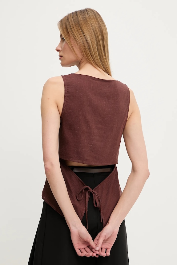 Answear Lab bluza din in uni maro 3119.fos