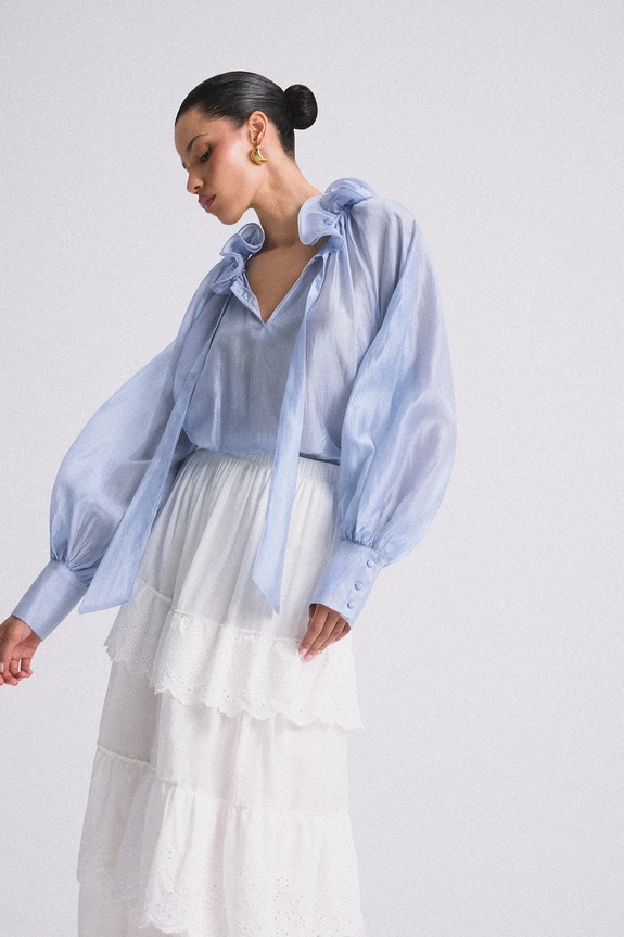 Answear Lab bluza de matase uni albastru H8033.ILK