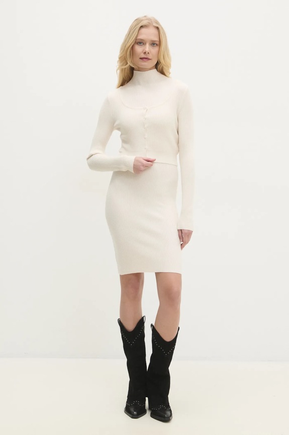 Φόρεμα και ζακέτα Answear.LAB πλεκτό ύφασμα μπεζ MG58857AB.HWK