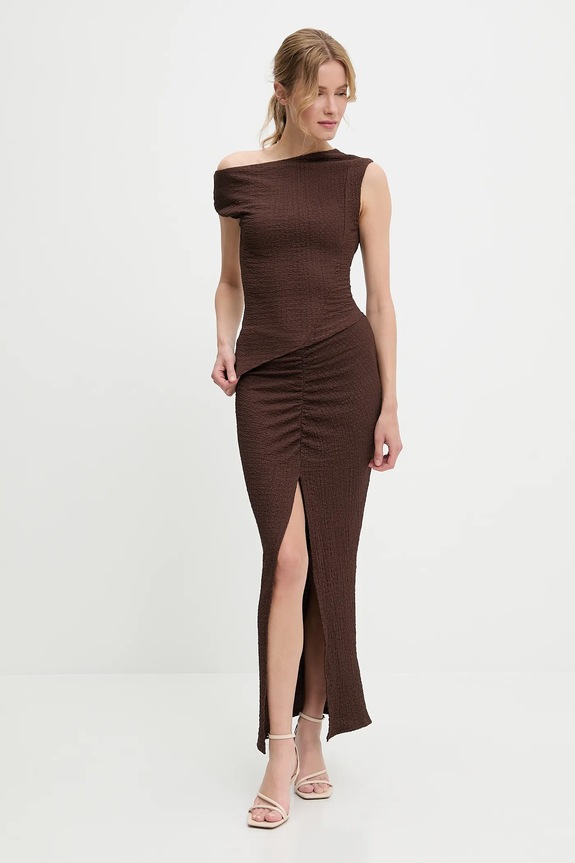 Μπλούζα και φούστα Answear.LAB με ελαστάν καφέ vd1851.vd1852.fjk