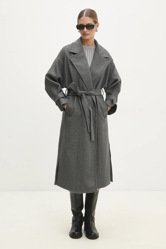 Vuneni kaput Answear.LAB bez tople podstave siva sng.45.tos