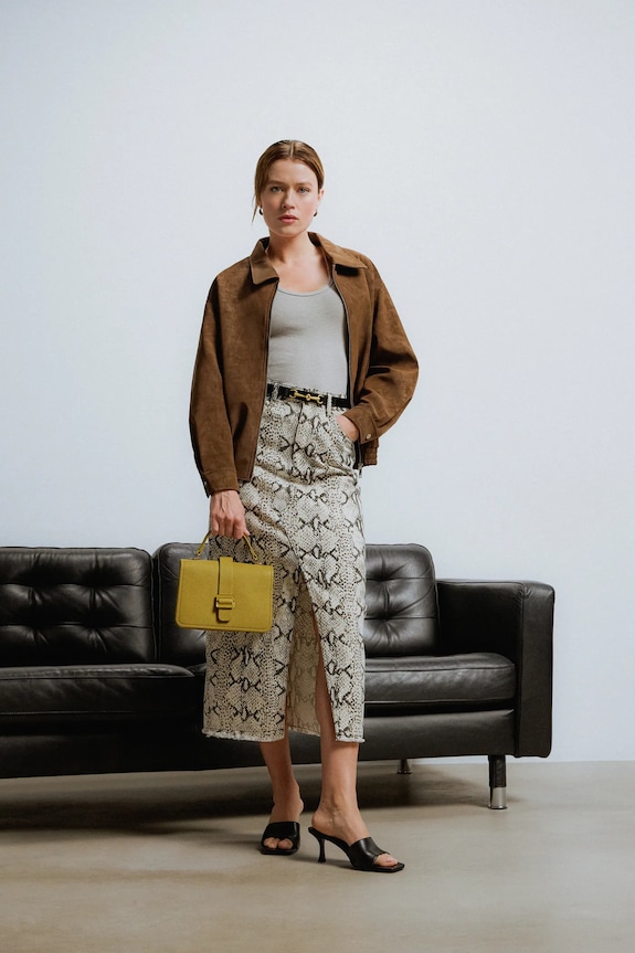 Βαμβακερή φούστα Answear.LAB εμπριμέ μπεζ AP25.Z46.TWK