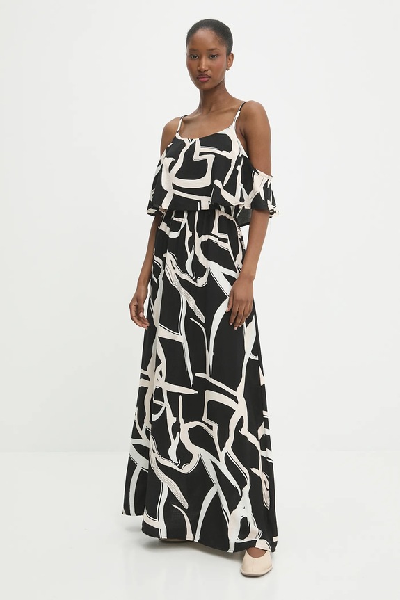 Answear.LAB vászon ruha vállas fekete W25.76.flk