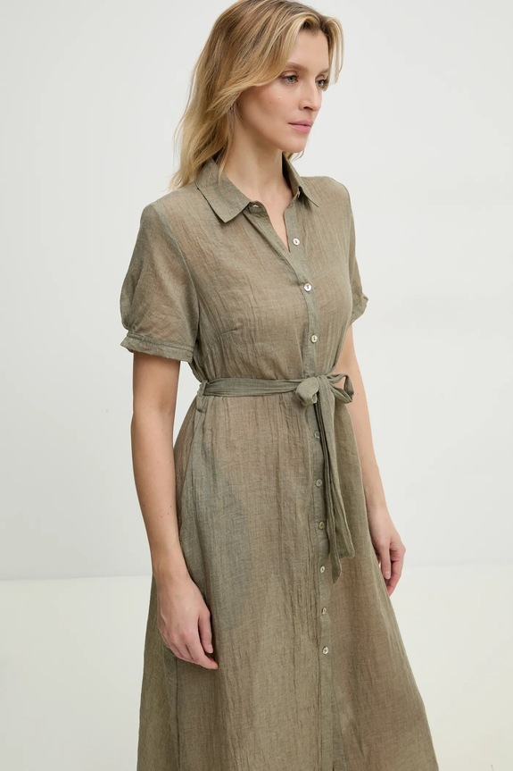 Λινό φόρεμα Answear.LAB πράσινο E24.23.FLK