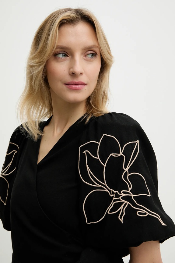 Φόρεμα με λινό Answear.LAB μαύρο 24421yr.fos