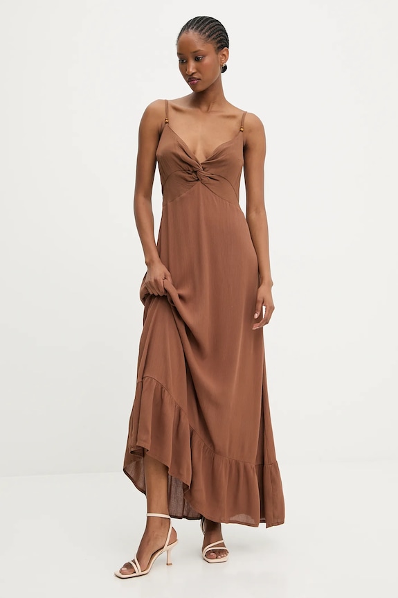 Answear.LAB rochie din bumbac maxi maro Mica.hos
