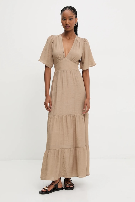 Answear.LAB rochie evazată cu vâscoză forma V bej 62635.fjk