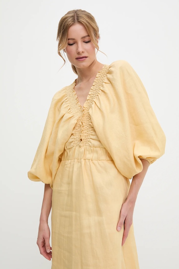 Lanena haljina Answear.LAB WIL3112.tos zlatna