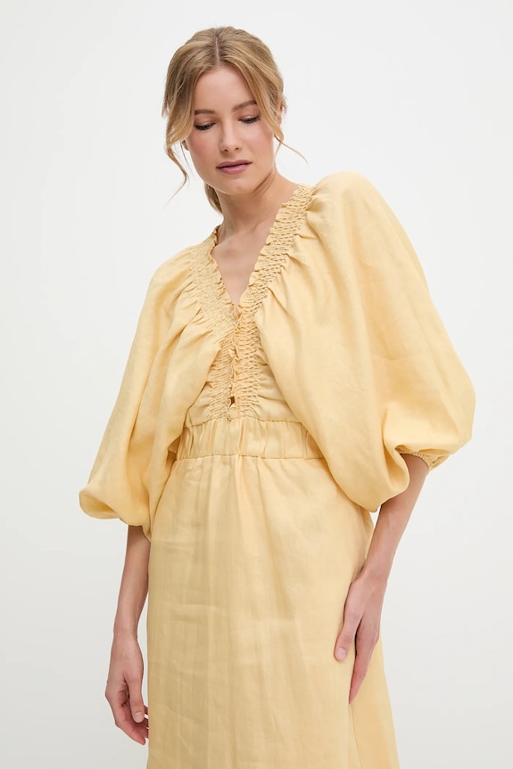 Lanena haljina Answear.LAB WIL3112.tos zlatna