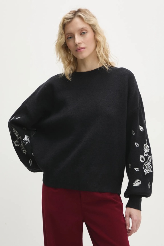 Answear.LAB sweter z wełną okrągły czarny 24010.hms
