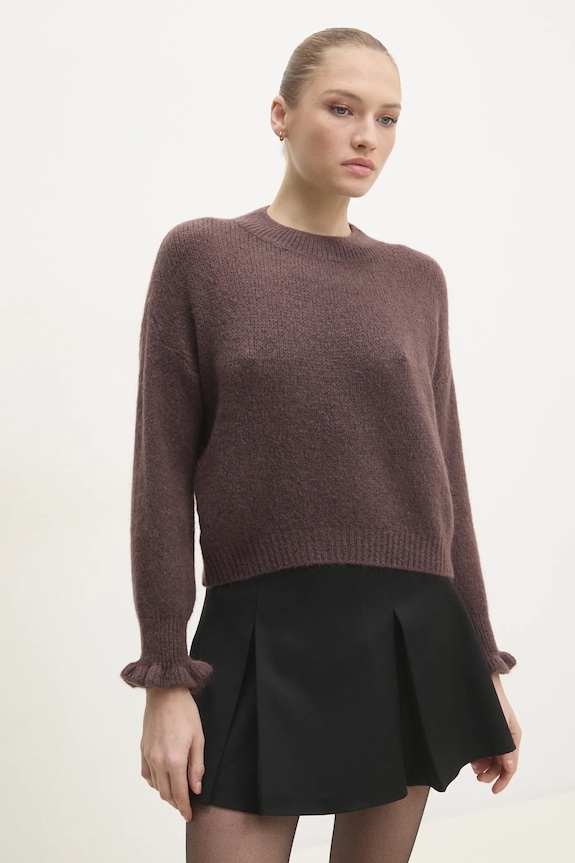Answear.LAB sweter z domieszką wełny okrągły brązowy LU61002.FLK