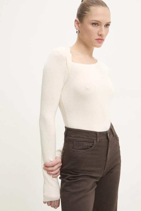 Answear.LAB sweter z wełną okrągły beżowy 7703.fos