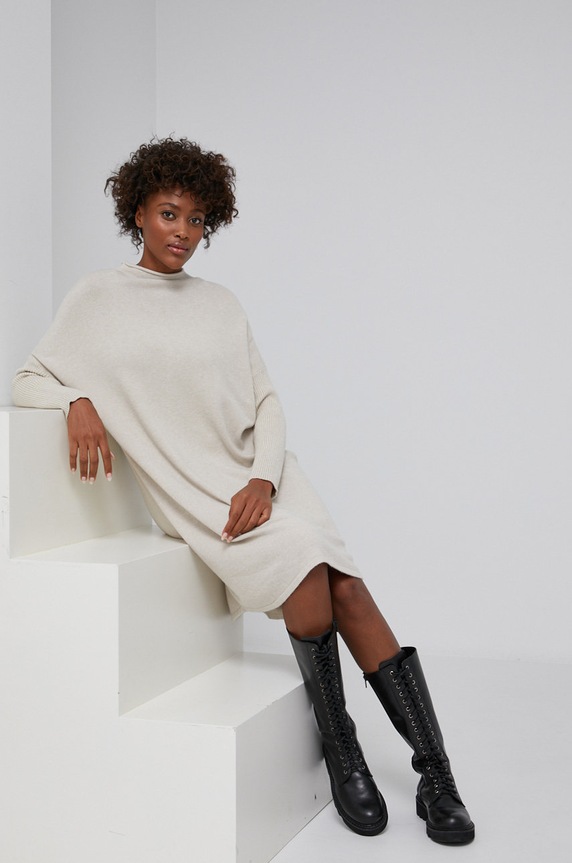 Answear Lab - Sukienka z domieszką wełny casual beżowy 38835.1KR