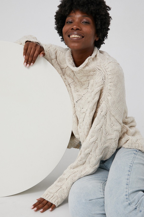 Answear Lab Sweter wełniany wełna beżowy 3024.1KR