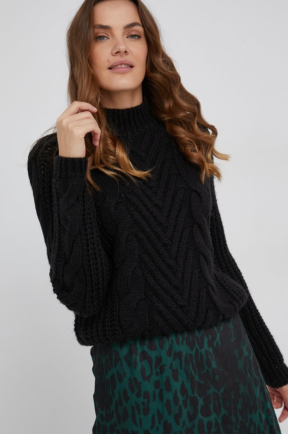 Answear Lab Sweter z domieszką wełny okrągły czarny NT7.1.DA