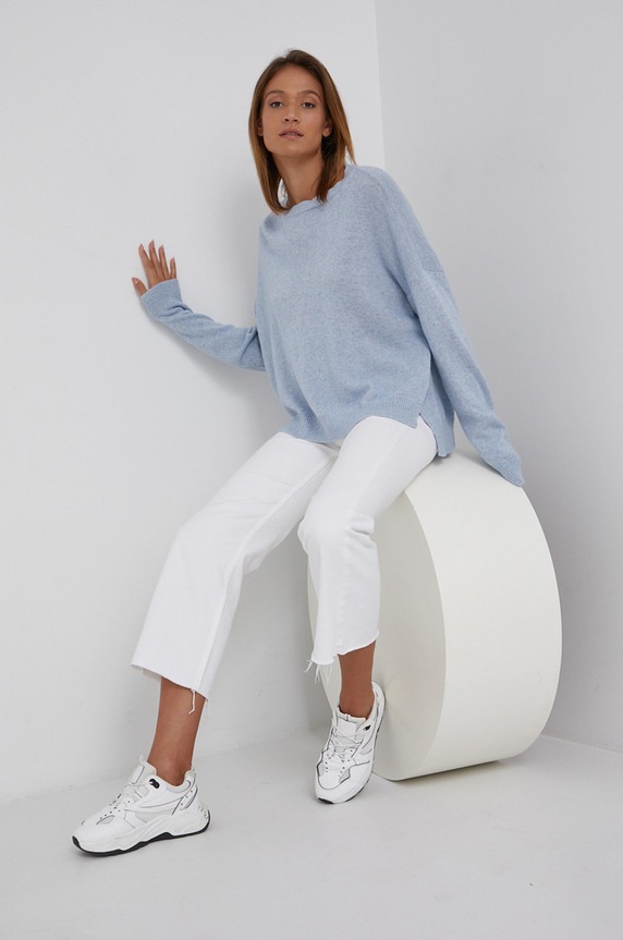 Answear Lab Sweter z domieszką kaszmiru melanż niebieski KA628245.2.AJ