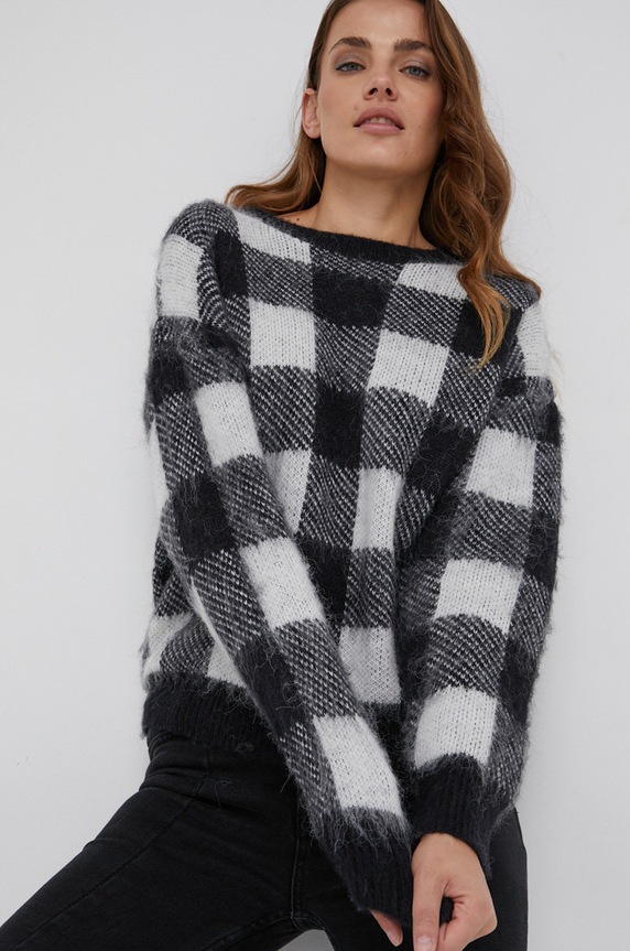 Answear Lab Sweter z domieszką wełny okrągły czarny AT7255.AJ