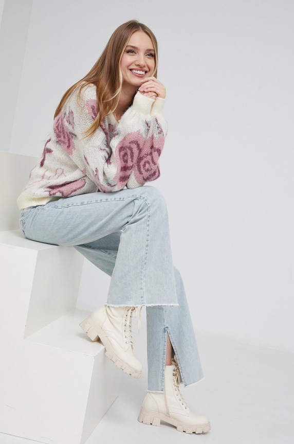 Answear Lab Sweter z domieszką wełny beżowy 381109.AJ