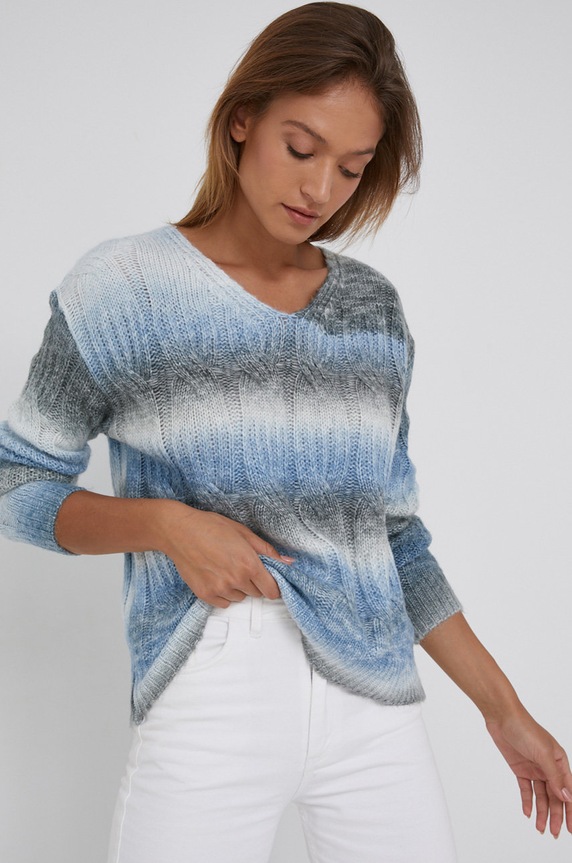 Answear Lab Sweter z domieszką wełny szpic niebieski 657.1.AJ