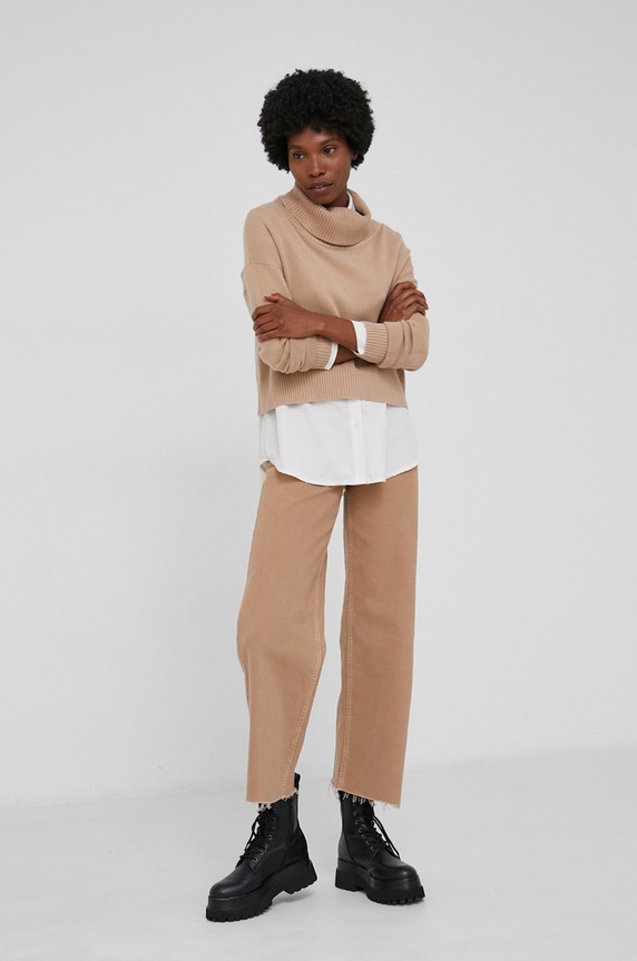 Answear Lab Sweter z domieszką wełny F3517A.3KR brązowy WZ21