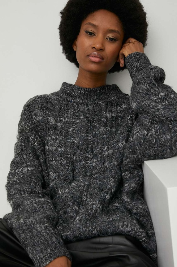 Answear Lab sweter z wełną okrągły szary fx158.w