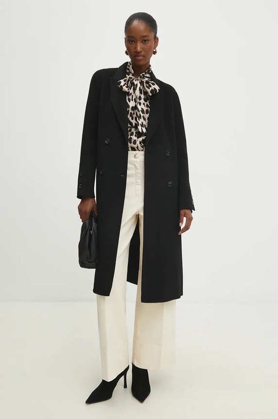 Answear Lab płaszcz wełniany bez kaptura czarny 3037.1FKK