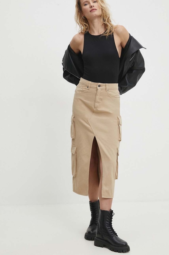 Answear.LAB spódnica jeansowa bawełna beżowy 80858.TWK