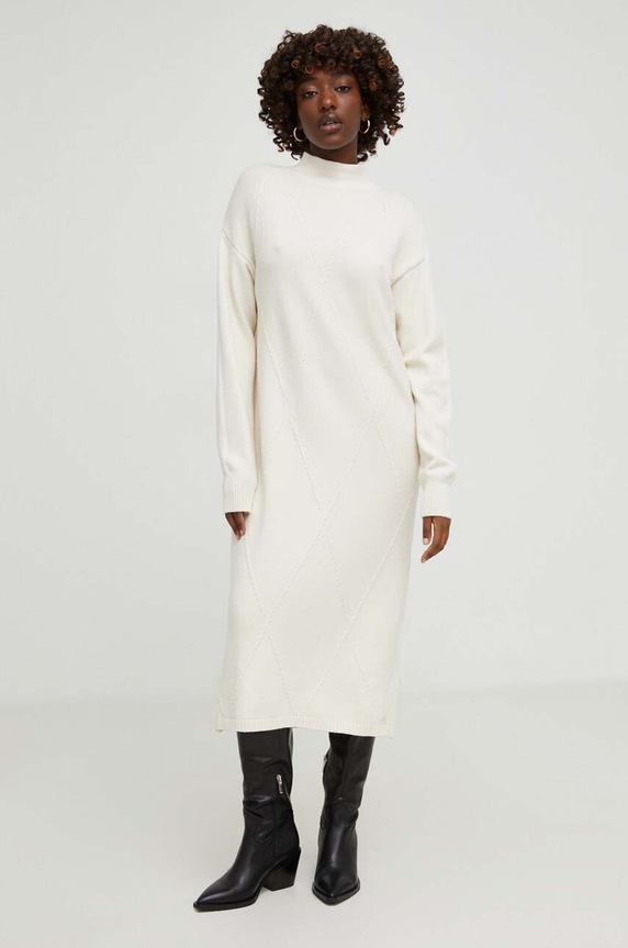 Answear Lab sukienka z domieszką wełny casual beżowy 8089.IWK