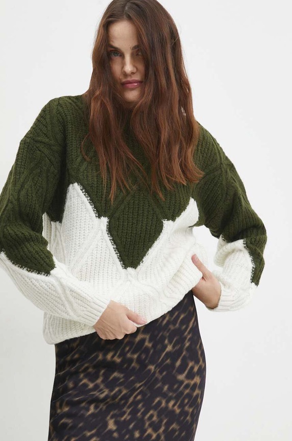 Answear Lab sweter z wełną wzorzyste zielony 25301.TWK