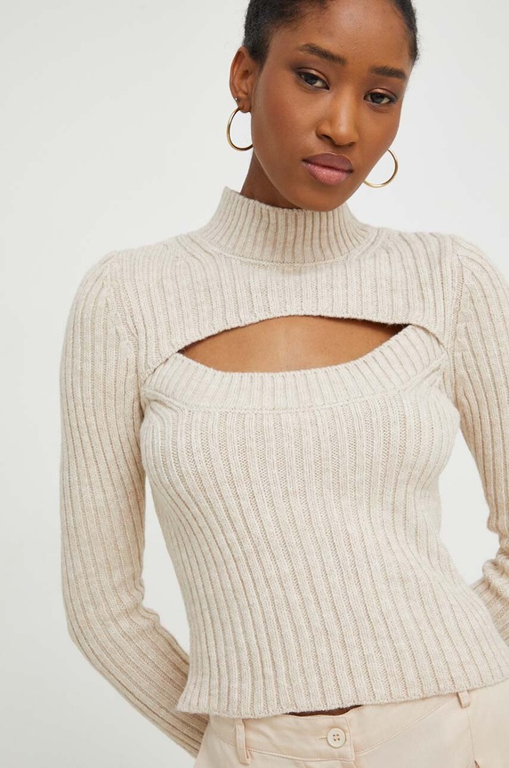 Answear Lab sweter z wełną półgolf beżowy 7390.TWK