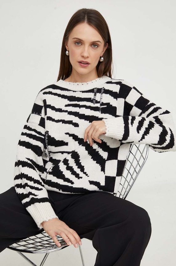 Answear.LAB sweter z wełną okrągły beżowy 18398.TWK