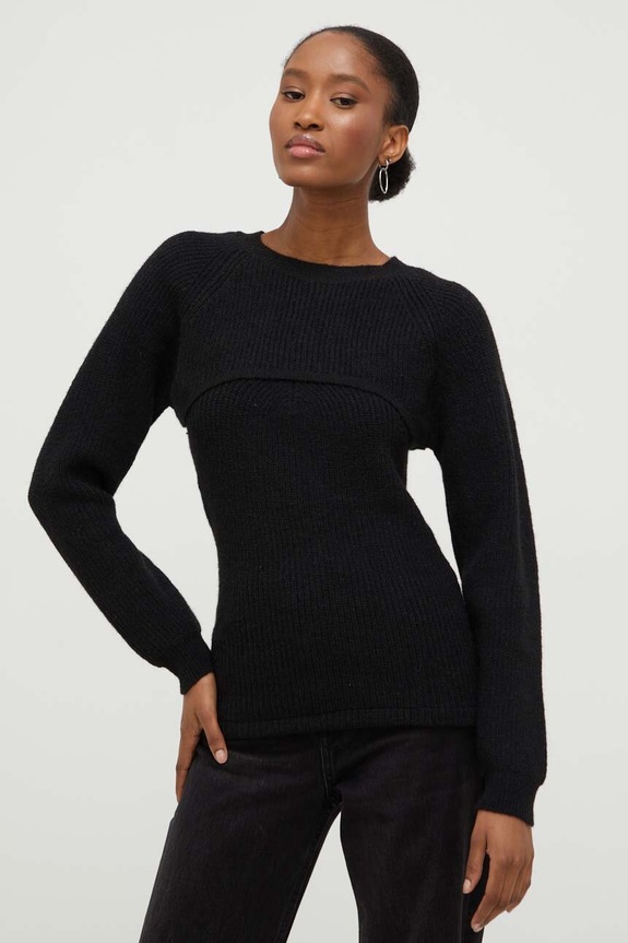 Answear.LAB sweter 2 w 1 z wełną szpic czarny 5083.5084.FKK