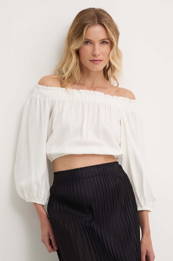 Answear Lab bluzka z lnem regular biały 2760.fkk