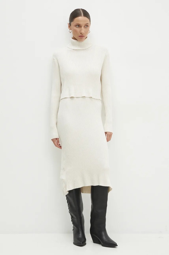 Answear Lab rochie și pulover mini bej W0906AB.HLK