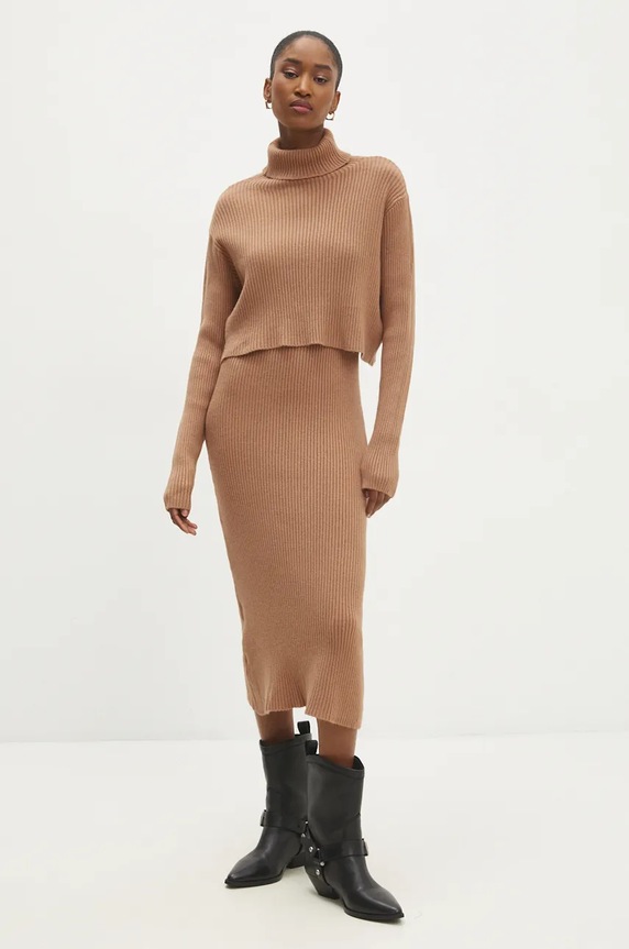 Answear.LAB sukienka i sweter casual brązowy W0906AB.HLK