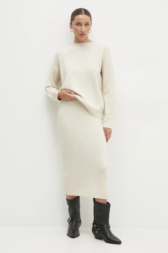 Answear Lab bluză și fustă tricotaj bej N7193.HLK