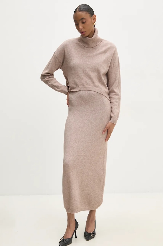 Answear Lab rochie și pulover tricotaj bej m8561.FKK